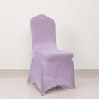 Spandex Chair Cover with Silver Rhinestone Buckled Sash Band Lavender Lilac - Stretch Fitted Slipcover - Bell Racket Store
