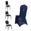 Spandex Chair Cover with Silver Rhinestone Buckled Sash Band Navy Blue - Stretch Fitted Slipcover - Bell Racket Store