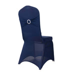 Spandex Chair Cover with Silver Rhinestone Buckled Sash Band Navy Blue - Stretch Fitted Slipcover - Bell Racket Store