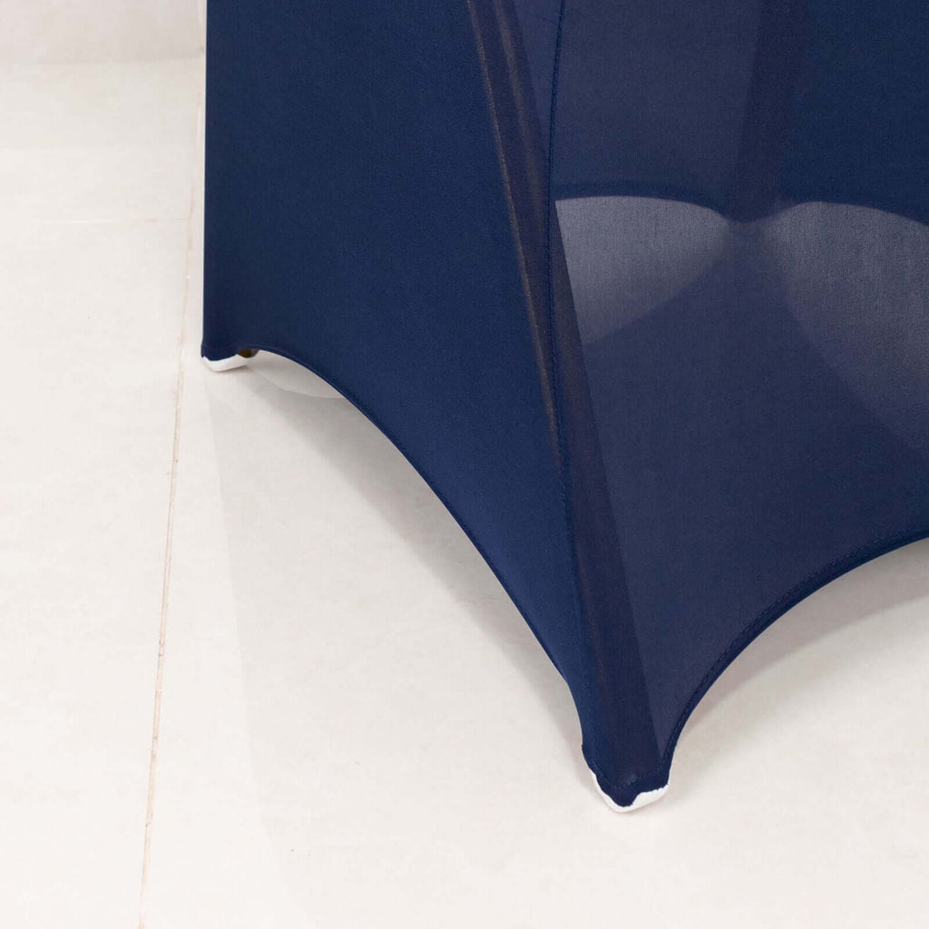 Spandex Chair Cover with Silver Rhinestone Buckled Sash Band Navy Blue - Stretch Fitted Slipcover - Bell Racket Store