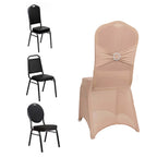 Spandex Chair Cover with Silver Rhinestone Buckled Sash Band Nude - Stretch Fitted Slipcover - Bell Racket Store