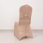 Spandex Chair Cover with Silver Rhinestone Buckled Sash Band Nude - Stretch Fitted Slipcover - Bell Racket Store