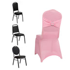 Spandex Chair Cover with Silver Rhinestone Buckled Sash Band Pink - Stretch Fitted Slipcover - Bell Racket Store