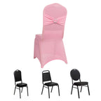 Spandex Chair Cover with Silver Rhinestone Buckled Sash Band Pink - Stretch Fitted Slipcover - Bell Racket Store