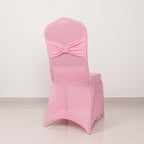 Spandex Chair Cover with Silver Rhinestone Buckled Sash Band Pink - Stretch Fitted Slipcover - Bell Racket Store