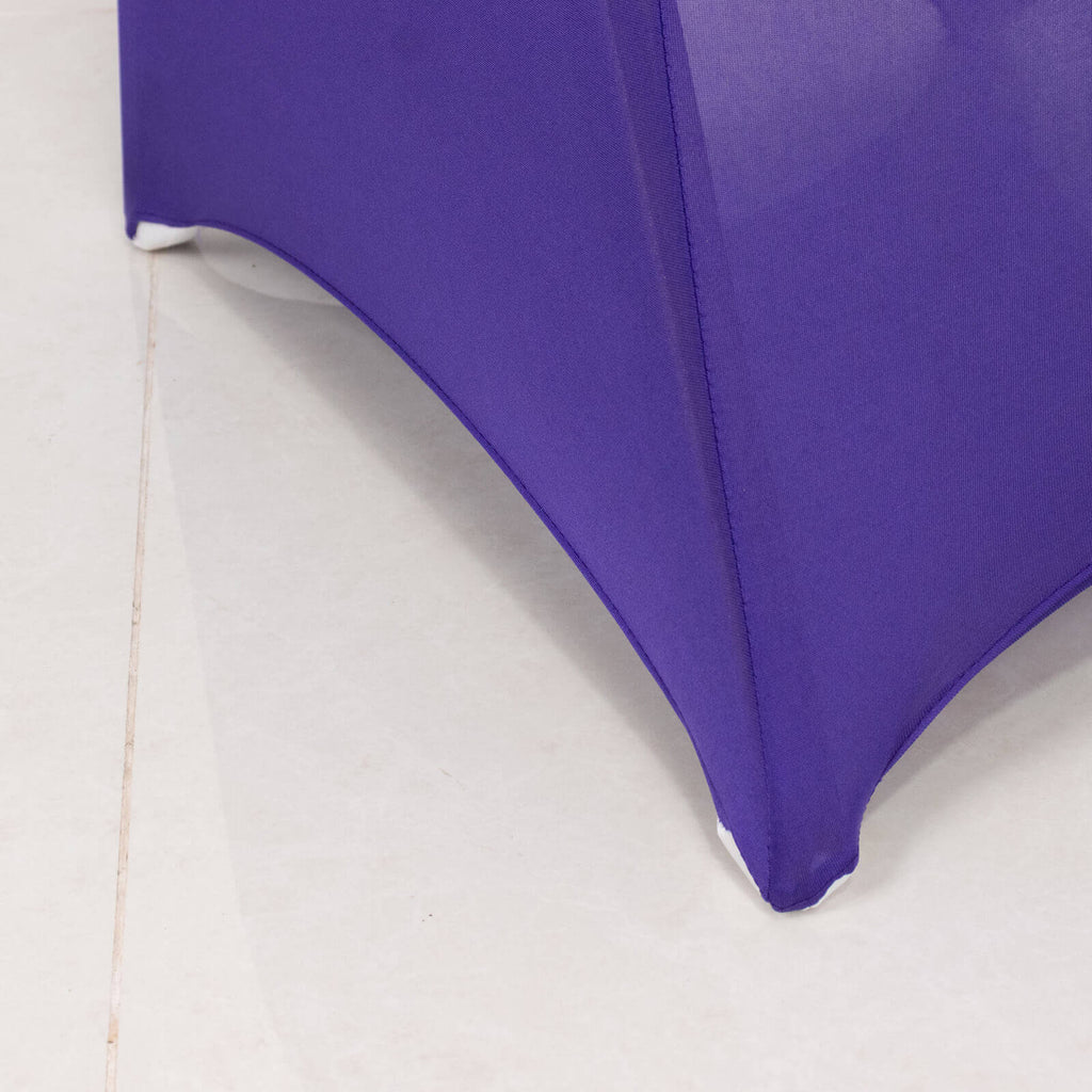 Spandex Chair Cover with Silver Rhinestone Buckled Sash Band Purple - Stretch Fitted Slipcover - Bell Racket Store