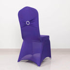 Spandex Chair Cover with Silver Rhinestone Buckled Sash Band Purple - Stretch Fitted Slipcover - Bell Racket Store