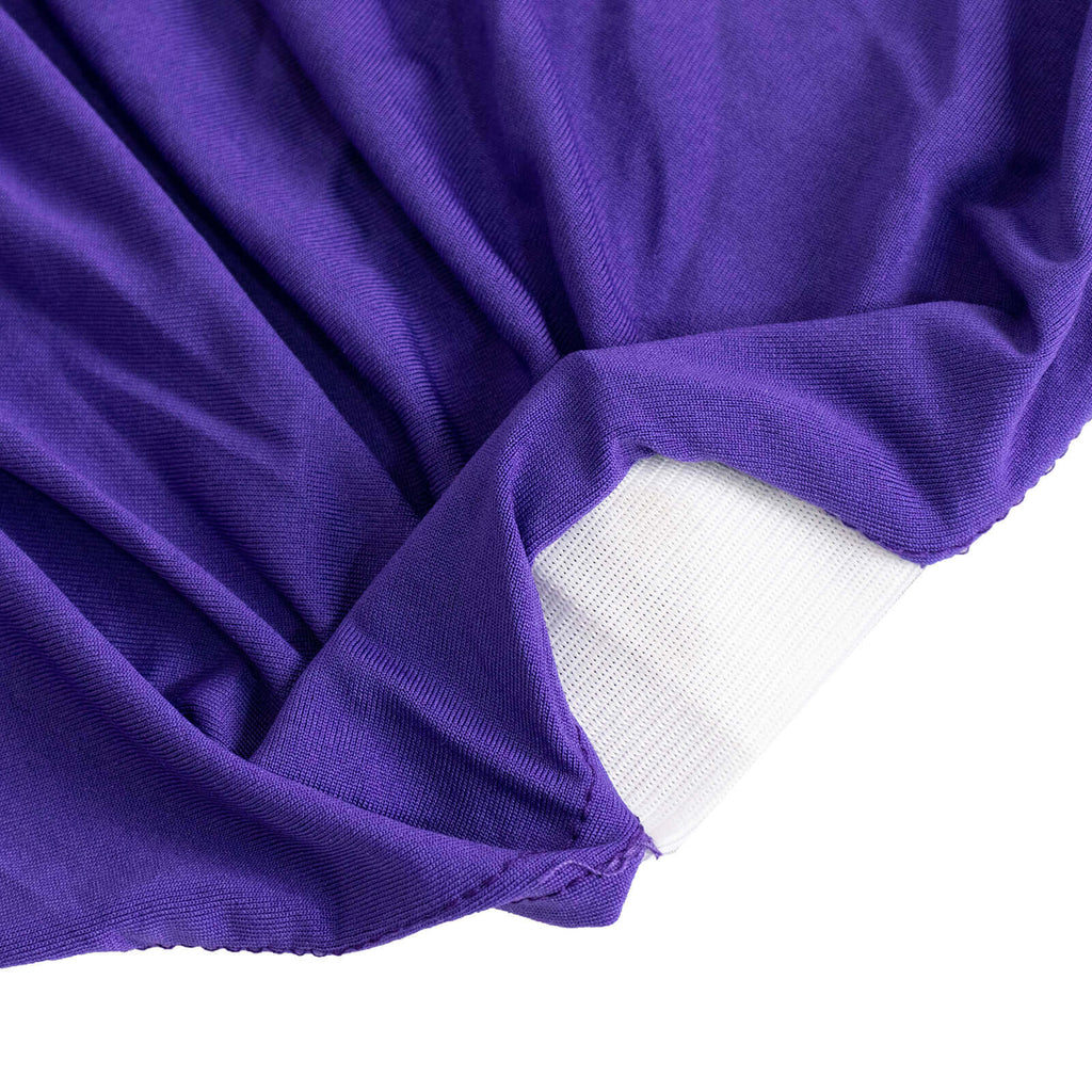 Spandex Chair Cover with Silver Rhinestone Buckled Sash Band Purple - Stretch Fitted Slipcover - Bell Racket Store