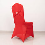 Spandex Chair Cover with Silver Rhinestone Buckled Sash Band Red - Stretch Fitted Slipcover - Bell Racket Store
