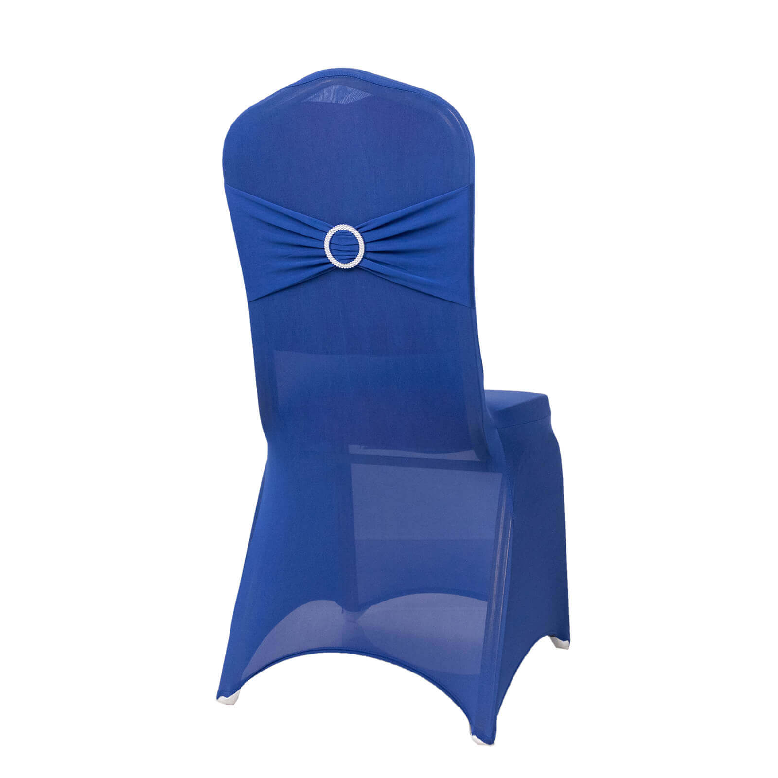 Spandex Chair Cover with Silver Rhinestone Buckled Sash Band Royal Blue - Stretch Fitted Slipcover - Bell Racket Store