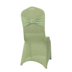 Spandex Chair Cover with Silver Rhinestone Buckled Sash Band Sage Green - Stretch Fitted Slipcover - Bell Racket Store