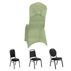 Spandex Chair Cover with Silver Rhinestone Buckled Sash Band Sage Green - Stretch Fitted Slipcover - Bell Racket Store