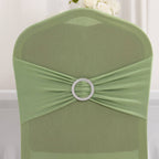 Spandex Chair Cover with Silver Rhinestone Buckled Sash Band Sage Green - Stretch Fitted Slipcover - Bell Racket Store