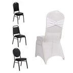 Spandex Chair Cover with Silver Rhinestone Buckled Sash Band White - Stylish Stretch Fitted Slipcover for Banquets & Events - Bell Racket Store