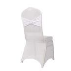 Spandex Chair Cover with Silver Rhinestone Buckled Sash Band White - Stylish Stretch Fitted Slipcover for Banquets & Events - Bell Racket Store