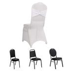 Spandex Chair Cover with Silver Rhinestone Buckled Sash Band White - Stylish Stretch Fitted Slipcover for Banquets & Events - Bell Racket Store