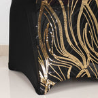 Spandex Chair Cover with Wave Embroidered Sequins for Banquet Chairs Black/Gold - Glittering Stretch Fitted Slipcover - Bell Racket Store