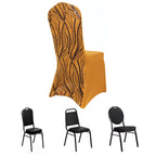 Spandex Chair Cover with Wave Embroidered Sequins for Banquet Chairs Gold/Black - Glittering Stretch Fitted Slipcover - Bell Racket Store