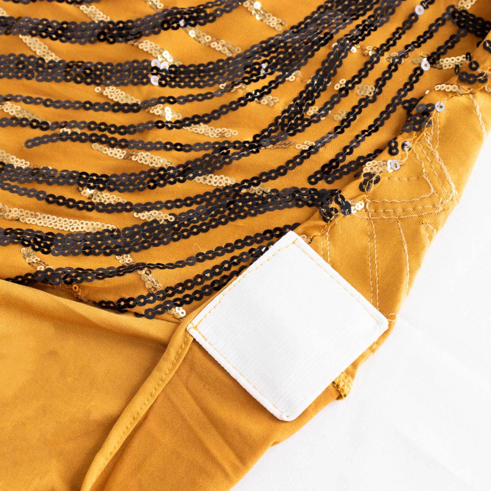 Spandex Chair Cover with Wave Embroidered Sequins for Banquet Chairs Gold/Black - Glittering Stretch Fitted Slipcover - Bell Racket Store