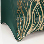 Spandex Chair Cover with Wave Embroidered Sequins for Banquet Chairs Hunter Emerald Green/Gold - Glittering Stretch Fitted Slipcover - Bell Racket Store