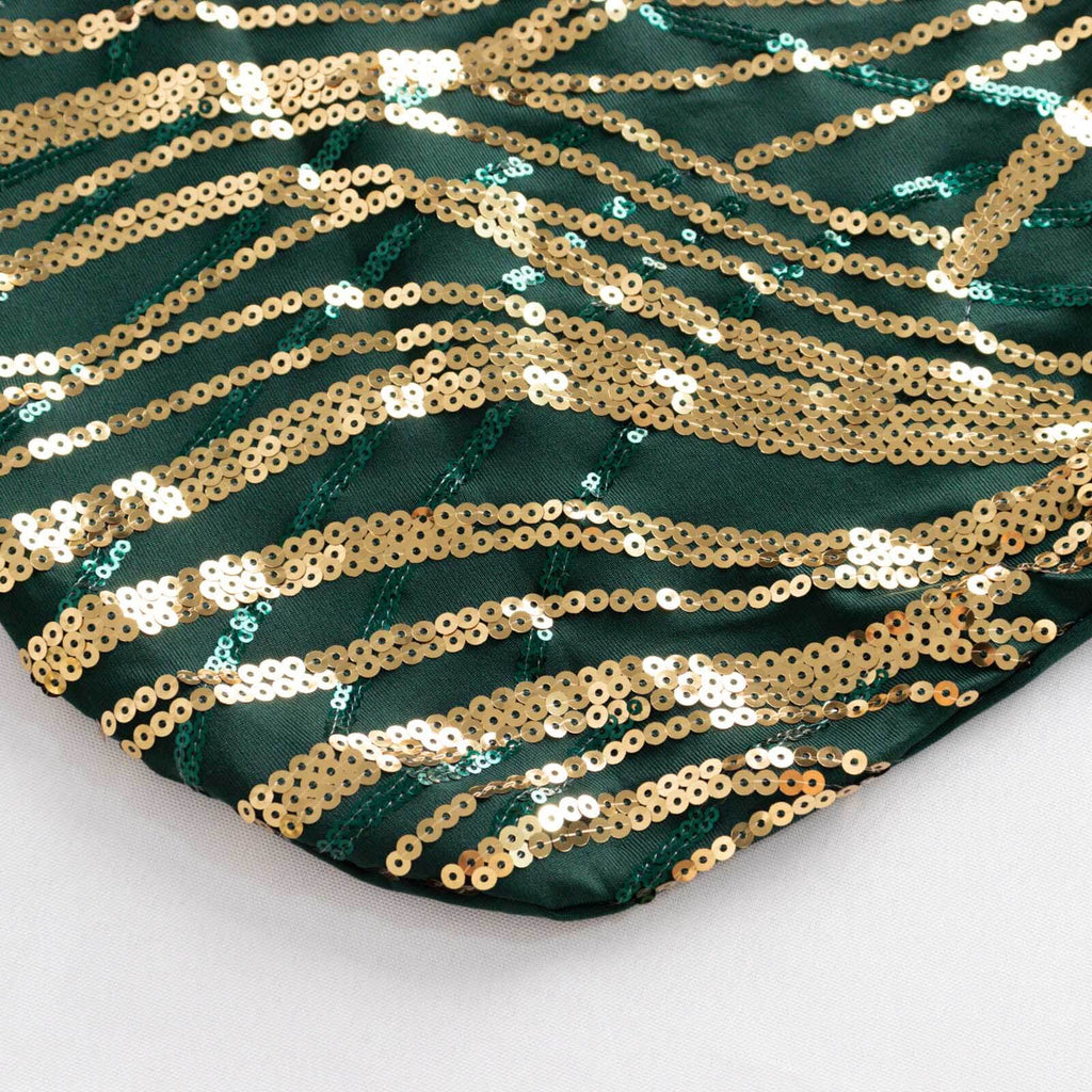 Spandex Chair Cover with Wave Embroidered Sequins for Banquet Chairs Hunter Emerald Green/Gold - Glittering Stretch Fitted Slipcover - Bell Racket Store