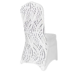 Spandex Chair Cover with Wave Embroidered Sequins for Banquet Chairs White/Black - Luxe Glittering Stretch Fitted Slipcover - Bell Racket Store