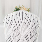 Spandex Chair Cover with Wave Embroidered Sequins for Banquet Chairs White/Black - Luxe Glittering Stretch Fitted Slipcover - Bell Racket Store