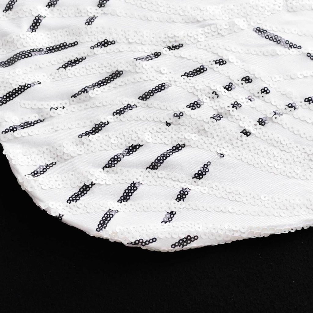 Spandex Chair Cover with Wave Embroidered Sequins for Banquet Chairs White/Black - Luxe Glittering Stretch Fitted Slipcover - Bell Racket Store