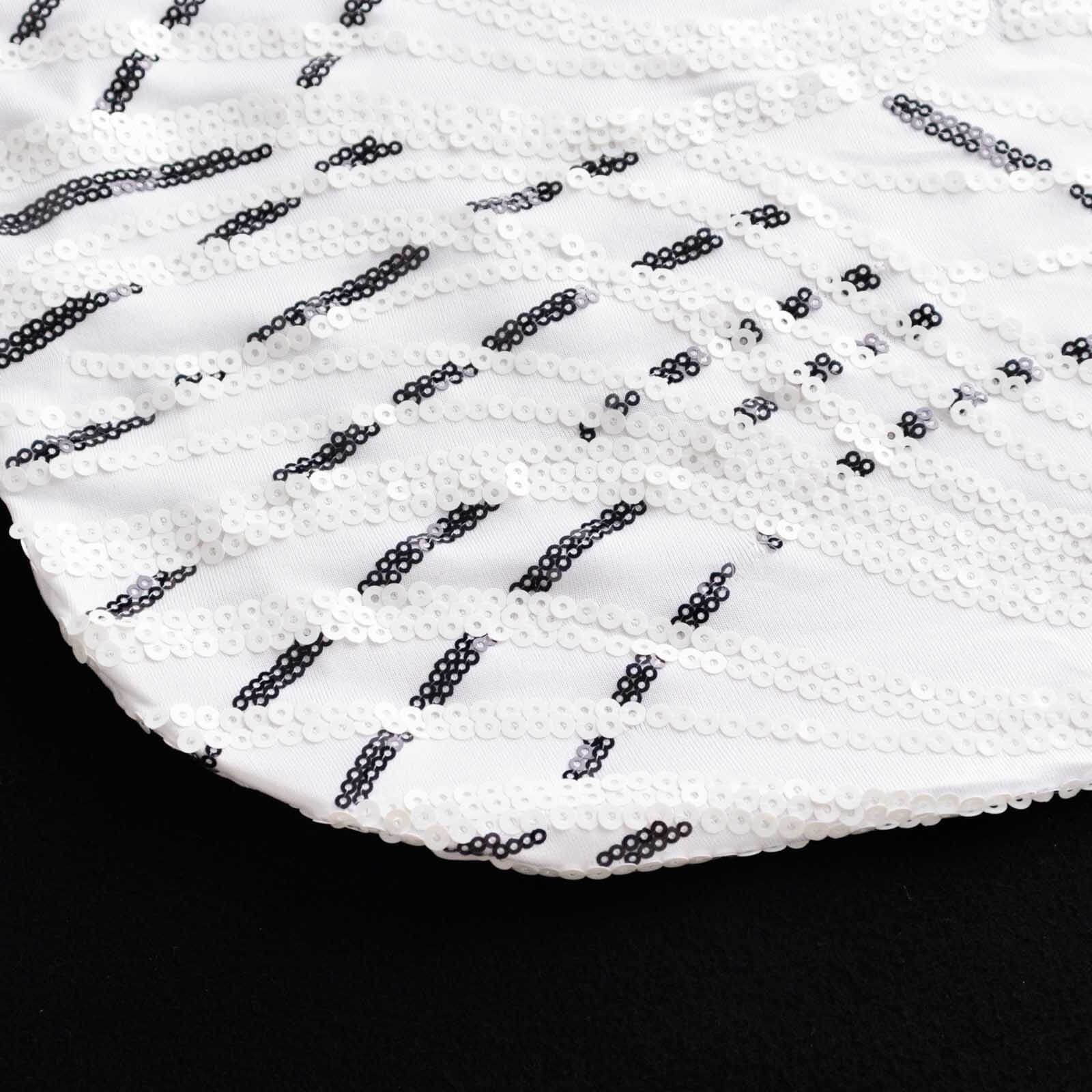 Spandex Chair Cover with Wave Embroidered Sequins for Banquet Chairs White/Black - Luxe Glittering Stretch Fitted Slipcover - Bell Racket Store