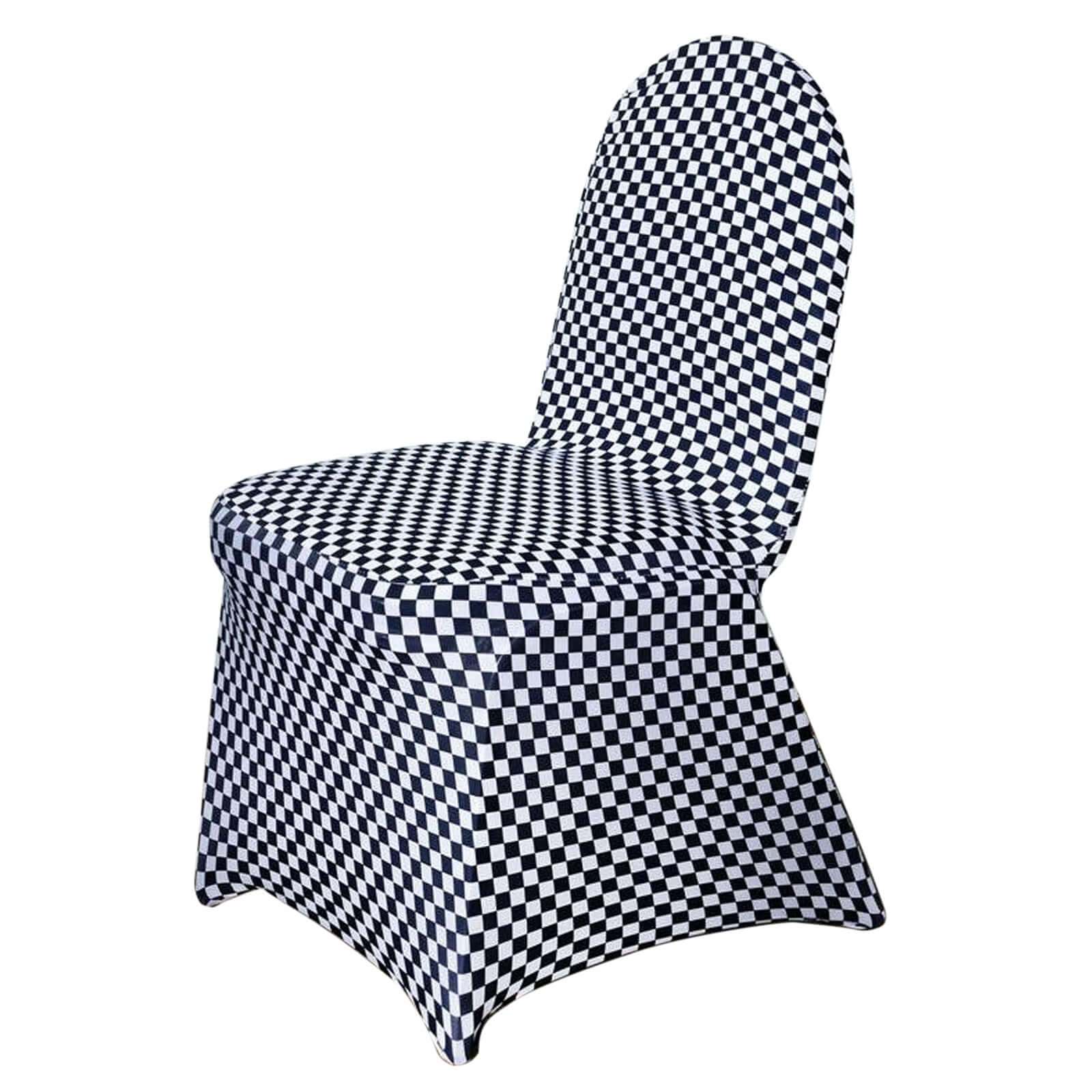 Spandex Chair Covers for Banquet Chairs Black/White Buffalo Plaid - Stylish Fitted Checkered Slipcovers for Weddings & Gatherings - NestOCart