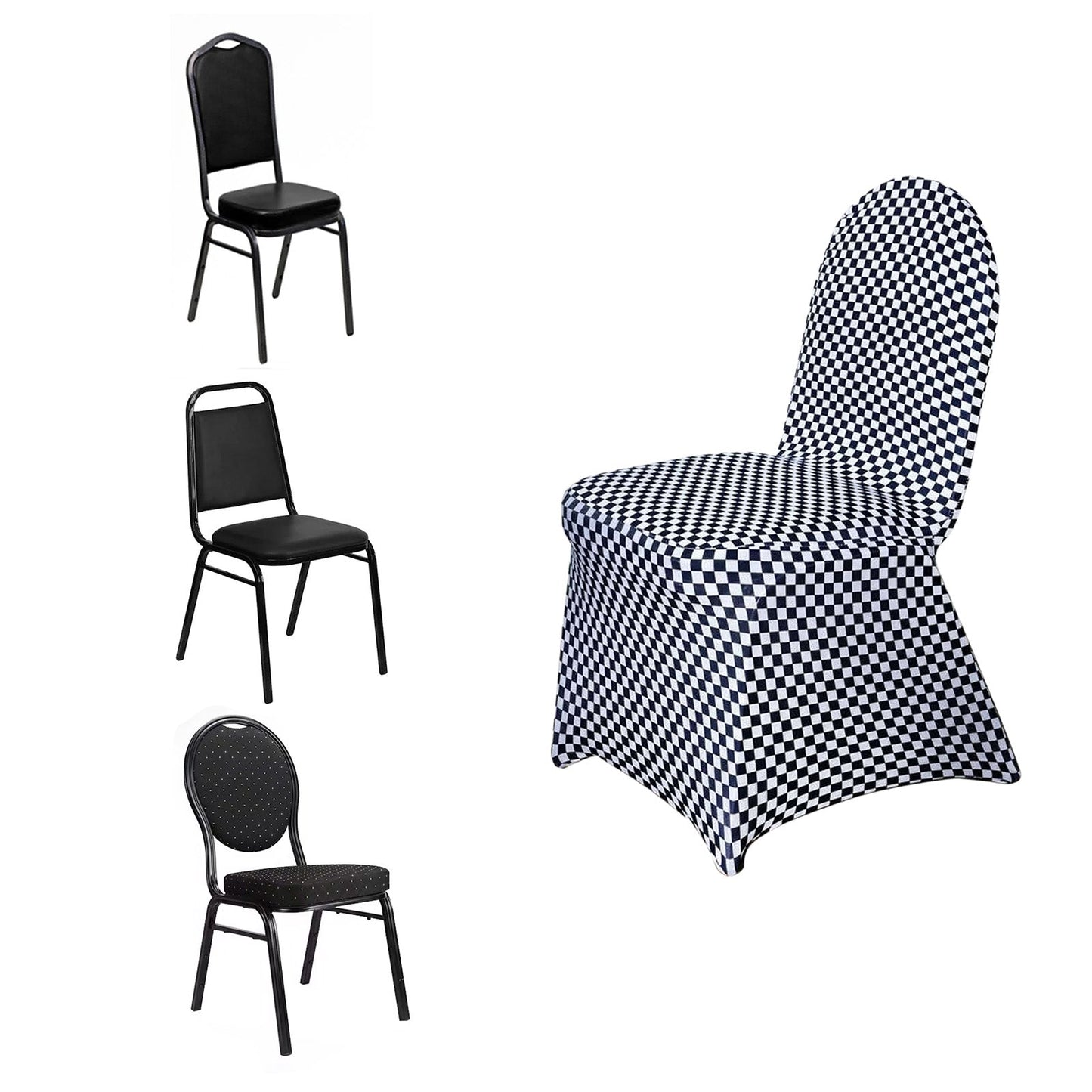 Spandex Chair Covers for Banquet Chairs Black/White Buffalo Plaid - Stylish Fitted Checkered Slipcovers for Weddings & Gatherings - NestOCart