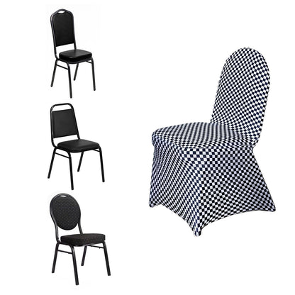 Spandex Chair Covers for Banquet Chairs Black/White Buffalo Plaid - Stylish Fitted Checkered Slipcovers for Weddings & Gatherings - NestOCart