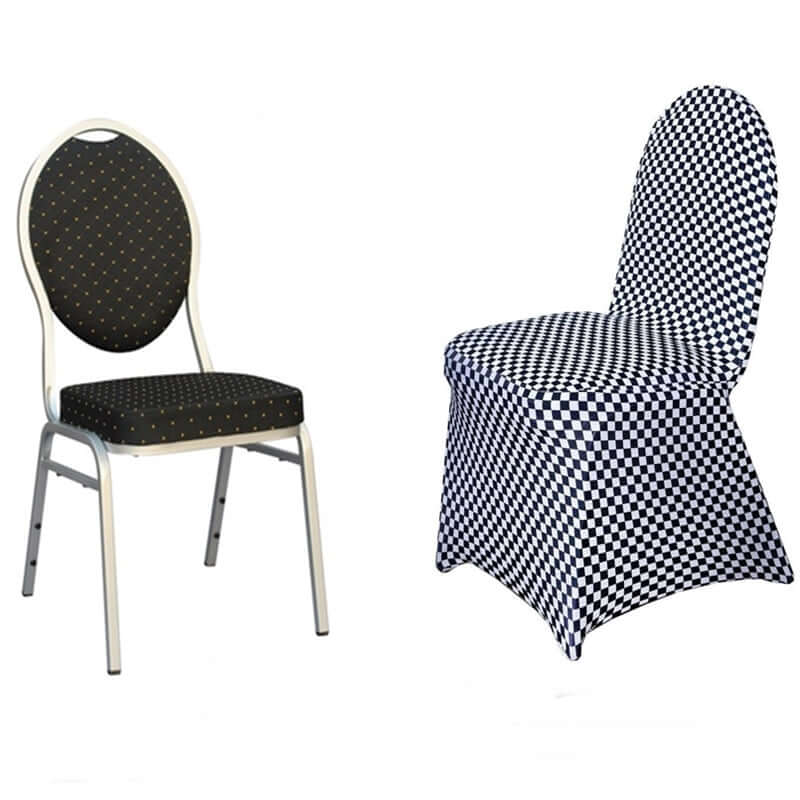 Spandex Chair Covers for Banquet Chairs Black/White Buffalo Plaid - Stylish Fitted Checkered Slipcovers for Weddings & Gatherings - NestOCart