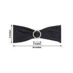 5 Pack Stretch Spandex Chair Sashes Black - Classy Reusable Chair Bands with Silver Diamond Ring Slide Buckle 5"x14"