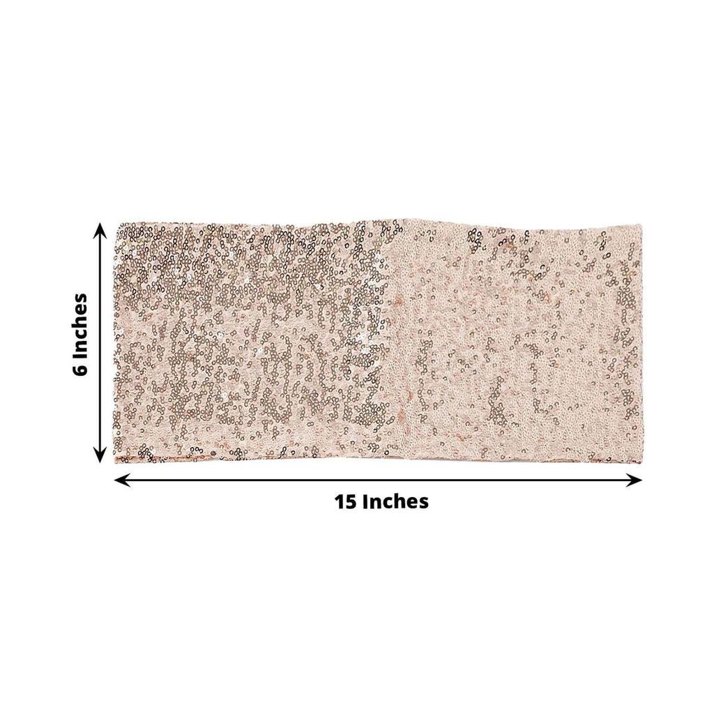 5 Pack Sequin Spandex Chair Sashes Blush - Stretch Chair Bands 6"x15"