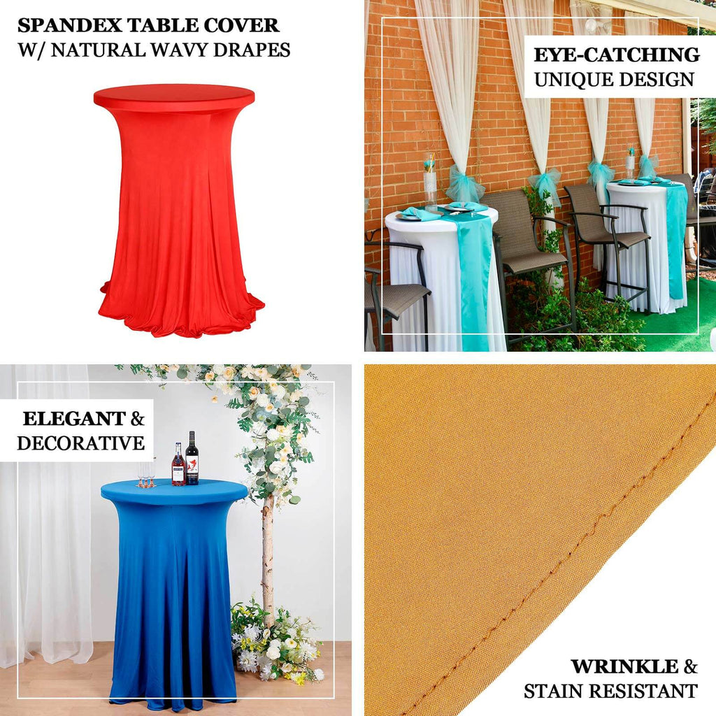 Spandex 30" Round Cocktail Table Cover Skirt Dusty Rose With Natural Wavy Drapes