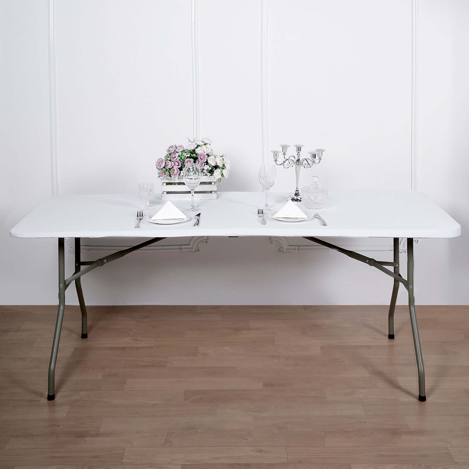 Spandex Rectangle 96"x30" Tablecloth Top Cover White - Stretchy, Wrinkle Free & Fitted Table Topper