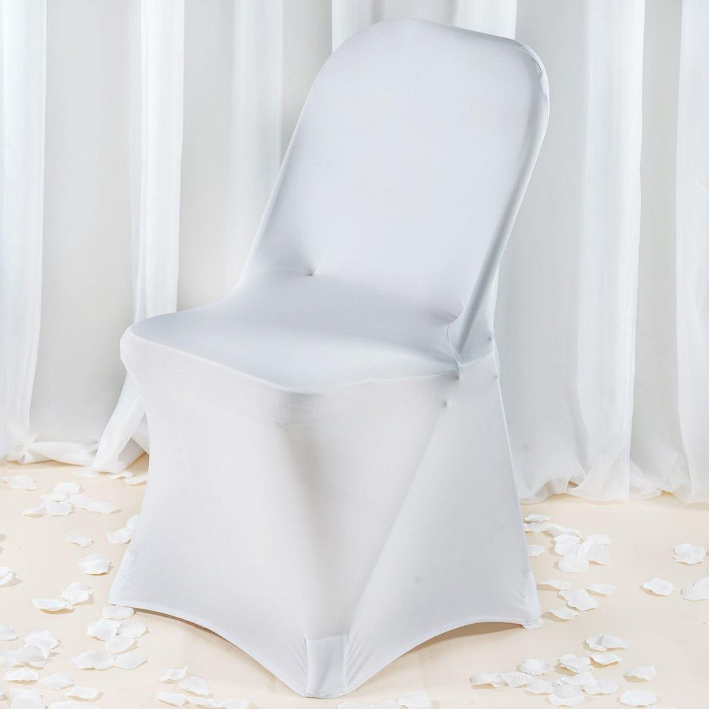 Premium Spandex Chair Cover with Foot Pockets for Folding Chairs White - Stretch Fitted 220GSM Fabric for Weddings & Gatherings