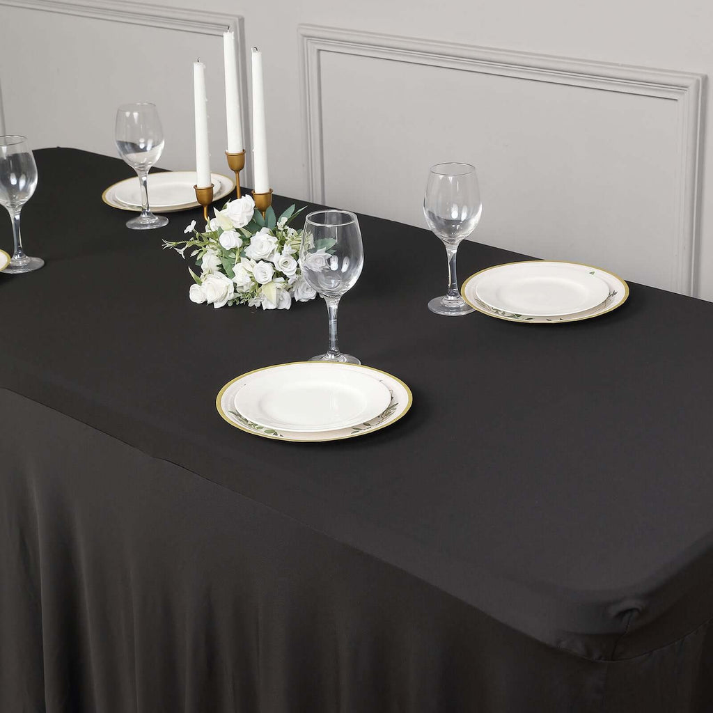 Spandex Rectangle 72"x30" Table Skirt Black with Wavy Skirt - Like Effect Table Cover - Bell Racket Store