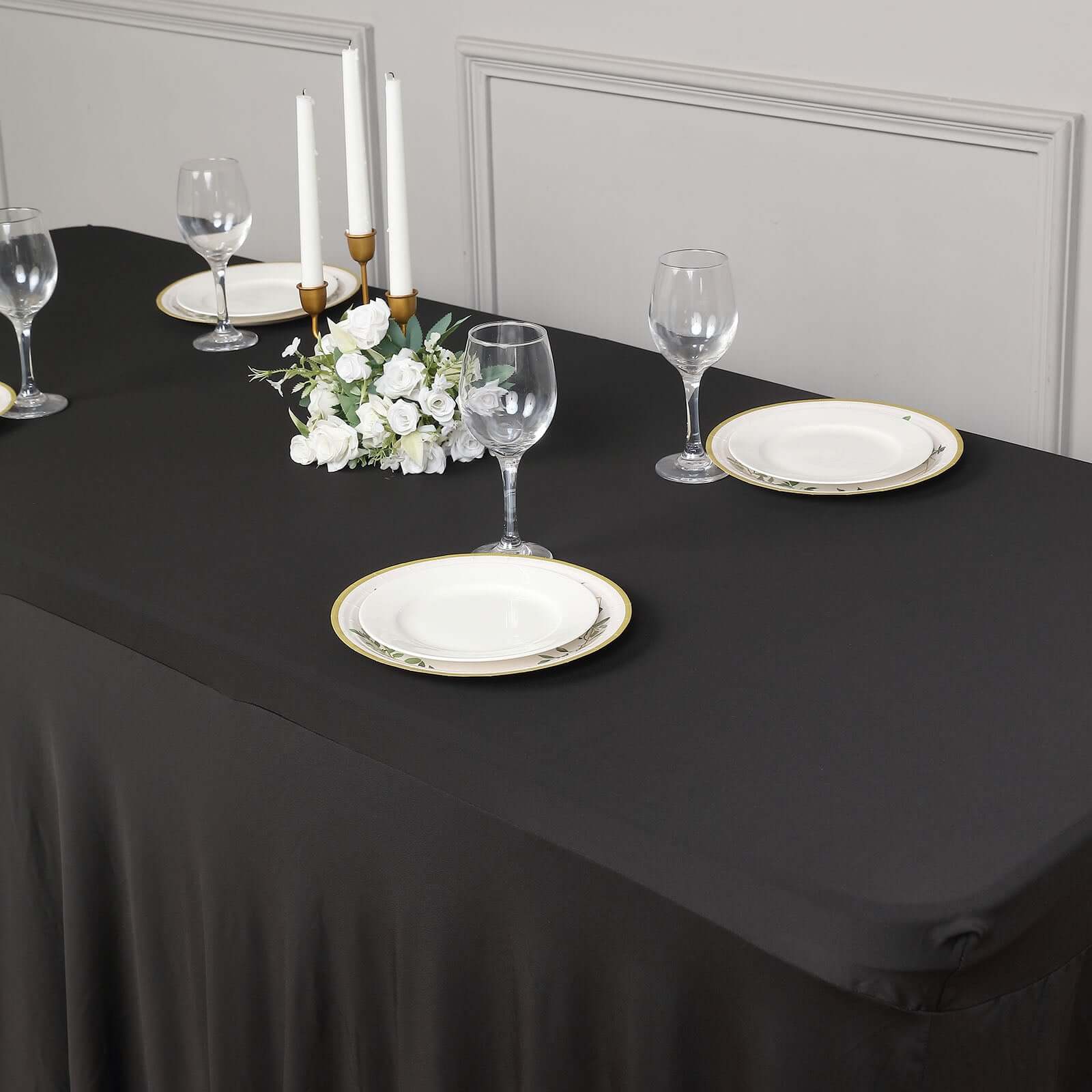 Spandex Rectangle 72"x30" Table Skirt Black with Wavy Skirt - Like Effect Table Cover - Bell Racket Store