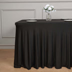Spandex Rectangle 72"x30" Table Skirt Black with Wavy Skirt - Like Effect Table Cover - Bell Racket Store