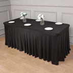 Spandex Rectangle 72"x30" Table Skirt Black with Wavy Skirt - Like Effect Table Cover - Bell Racket Store