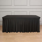 Spandex Rectangle 72"x30" Table Skirt Black with Wavy Skirt - Like Effect Table Cover - Bell Racket Store