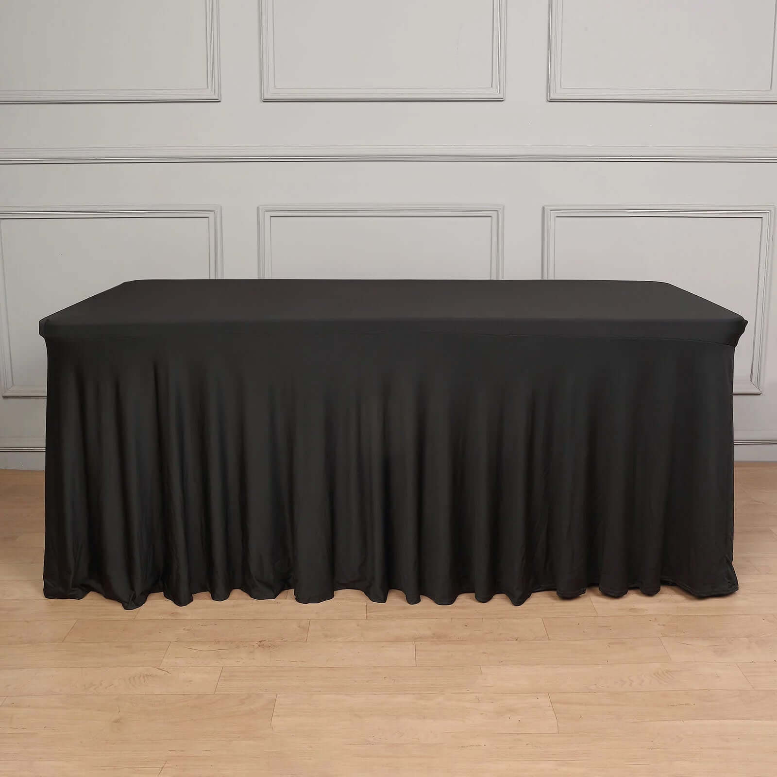 Spandex Rectangle 72"x30" Table Skirt Black with Wavy Skirt - Like Effect Table Cover - Bell Racket Store