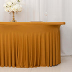 Spandex Rectangle 72"x30" Table Skirt Gold with Wavy Skirt - Like Effect Stylish Table Cover for Weddings, Banquets & Trade Shows - Bell Racket Store