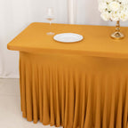 Spandex Rectangle 72"x30" Table Skirt Gold with Wavy Skirt - Like Effect Stylish Table Cover for Weddings, Banquets & Trade Shows - Bell Racket Store