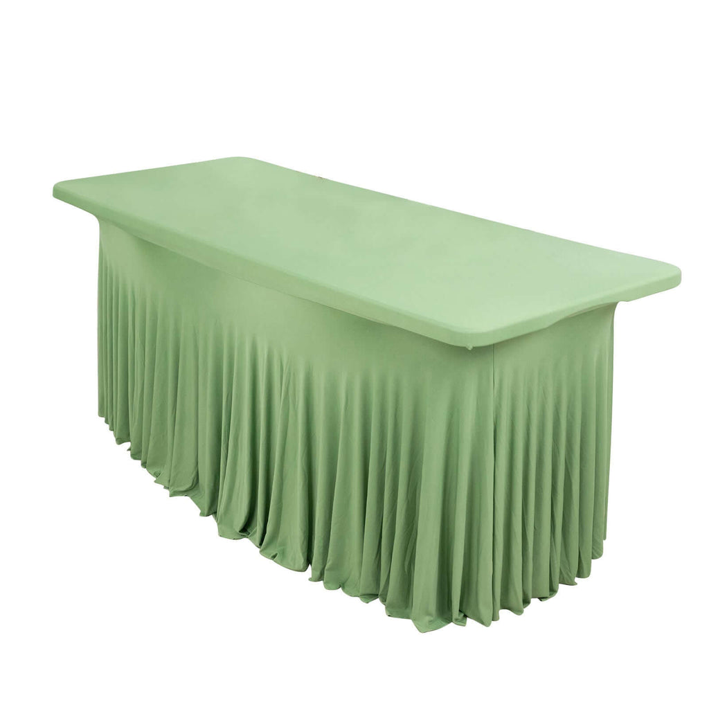Spandex Rectangle 72"x30" Table Skirt Sage Green with Wavy Skirt - Like Effect Table Cover - Bell Racket Store