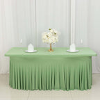Spandex Rectangle 72"x30" Table Skirt Sage Green with Wavy Skirt - Like Effect Table Cover - Bell Racket Store