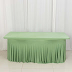 Spandex Rectangle 72"x30" Table Skirt Sage Green with Wavy Skirt - Like Effect Table Cover - Bell Racket Store