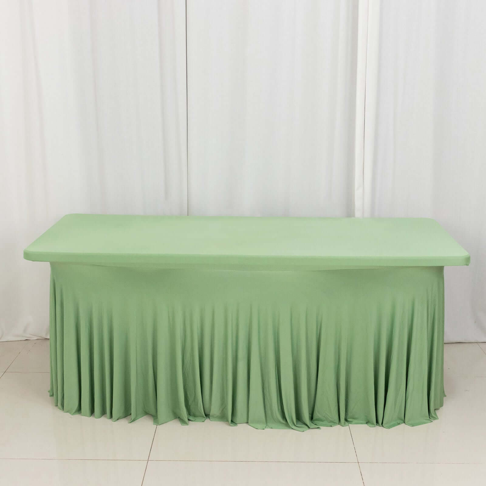 Spandex Rectangle 72"x30" Table Skirt Sage Green with Wavy Skirt - Like Effect Table Cover - Bell Racket Store